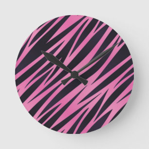 Pink Zebra Stripe Background Round Clock