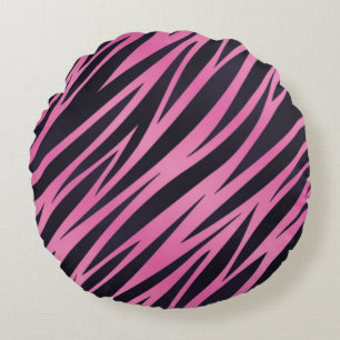 Pink Zebra Stripe Background Round Cushion