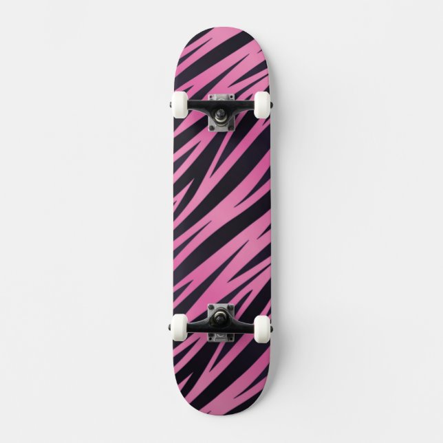 Pink Zebra Stripe Background Skateboard (Front)