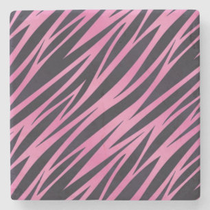 Pink Zebra Stripe Background Stone Coaster
