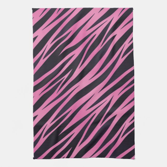 Pink Zebra Stripe Background Tea Towel (Vertical)