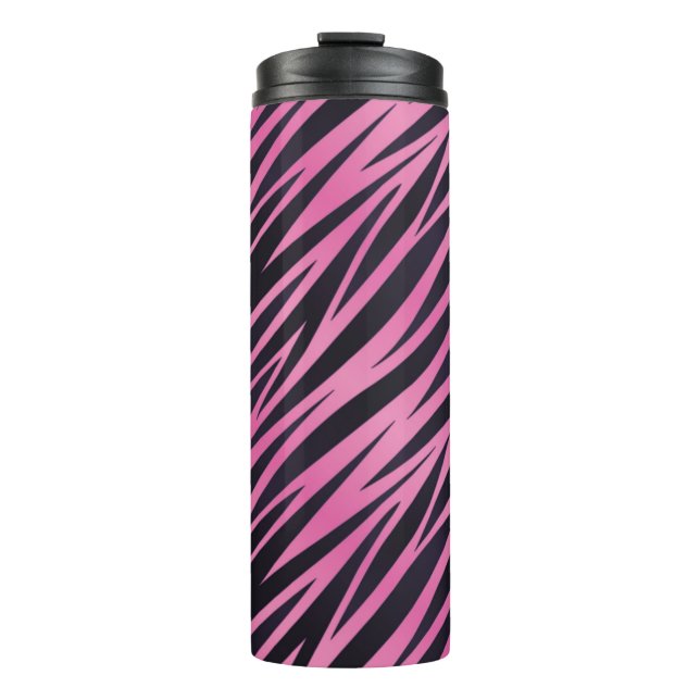 Pink Zebra Stripe Background Thermal Tumbler (Front)