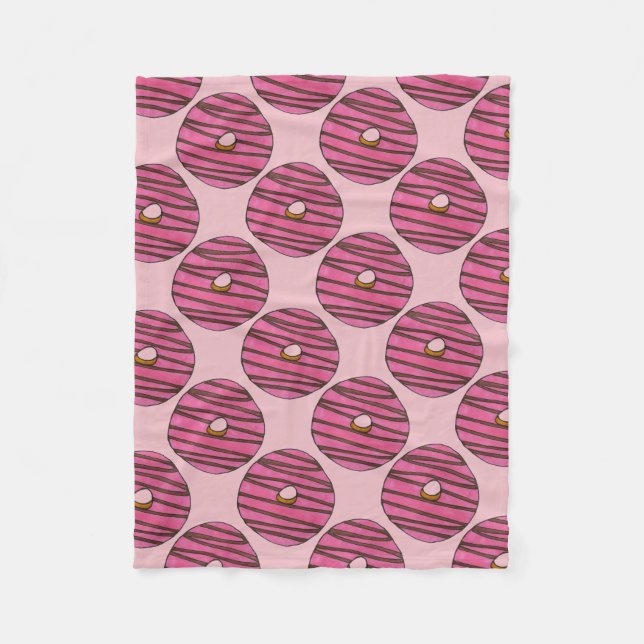 Pink Zebra Stripe Doughnut Doughnut Breakfast Food Fleece Blanket (Front)