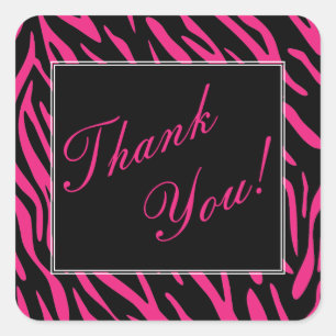 Pink Zebra Stripe Thank You Stickers