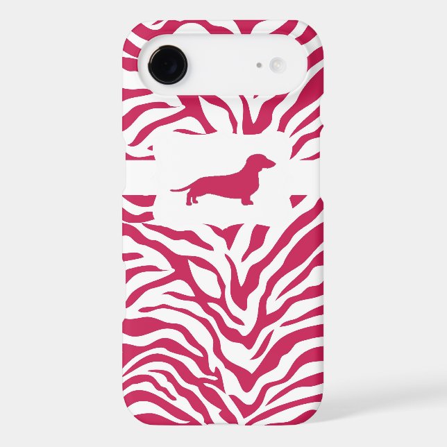 Pink Zebra Stripe w/Dachshund Case-Mate iPhone Case (Back)