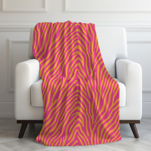 Pink Zebra Striped Change Background Colour Fleece Blanket