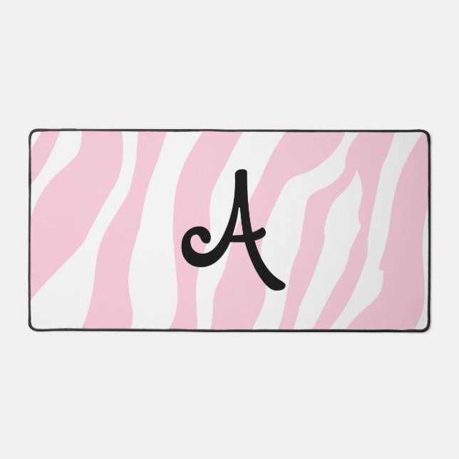 Pink Zebra Stripes And Monogram Desk Mat (Front)