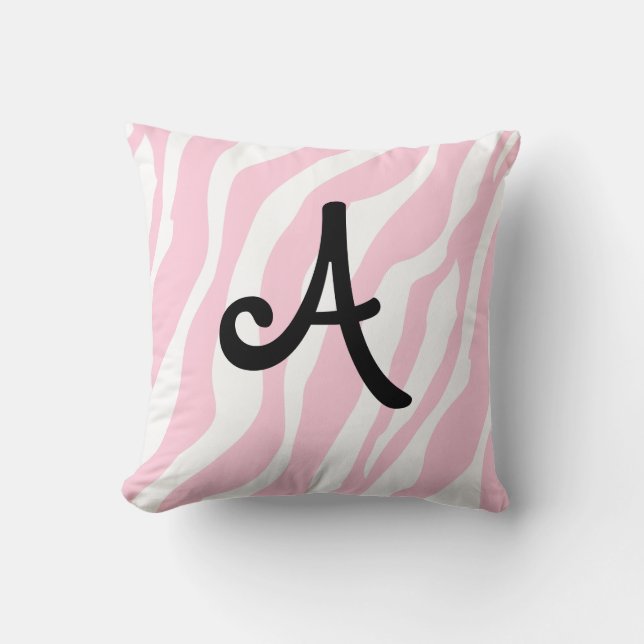 Pink Zebra Stripes And Monogram Throw Pillows (Front)