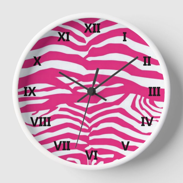 Pink Zebra Stripes Clock (Front)