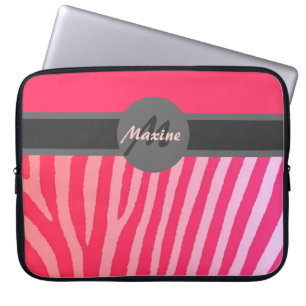 Pink zebra stripes customisable laptop sleeve