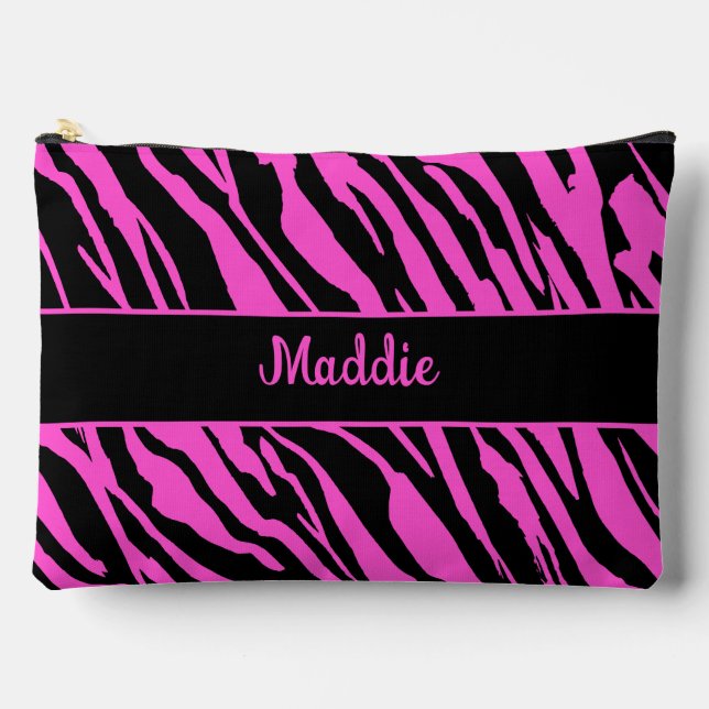  Pink Zebra Stripes Pattern  Accessory Pouch (Front)