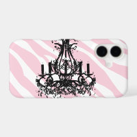 Pink Zebra Stripes With Black Chandelier