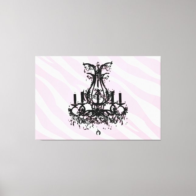 Pink Zebra Stripes With Black Chandelier Canvas Print (Front)