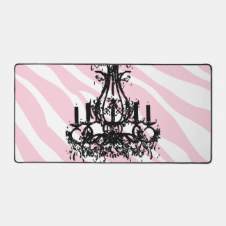 Pink Zebra Stripes With Black Chandelier Desk Mat