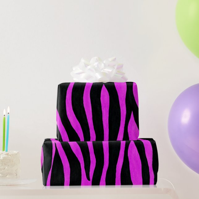 Pink Zebra Stripes Wrapping Paper (Party Gifts)