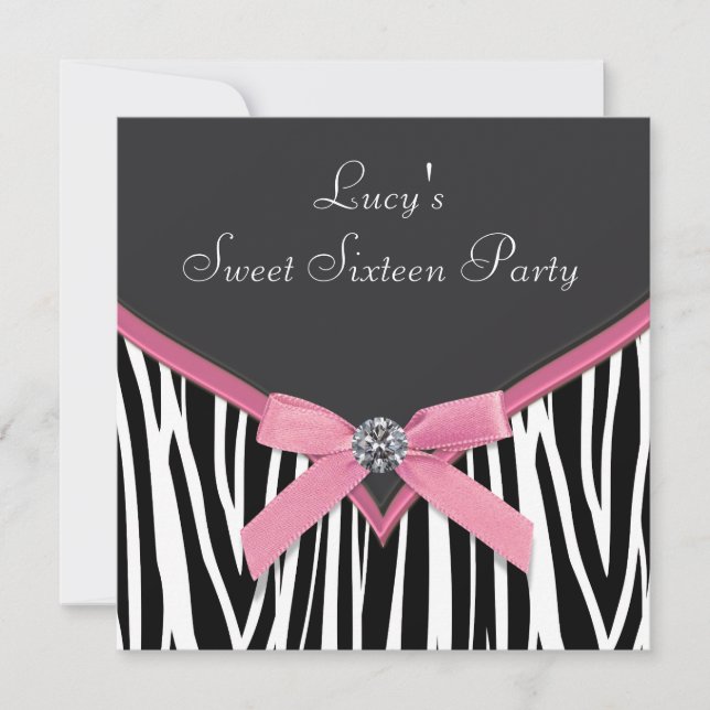 Pink Zebra Sweet 16 Birthday Party Invitation (Front)