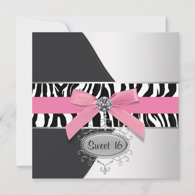 Pink Zebra Sweet 16 Birthday Party Invitation (Front)