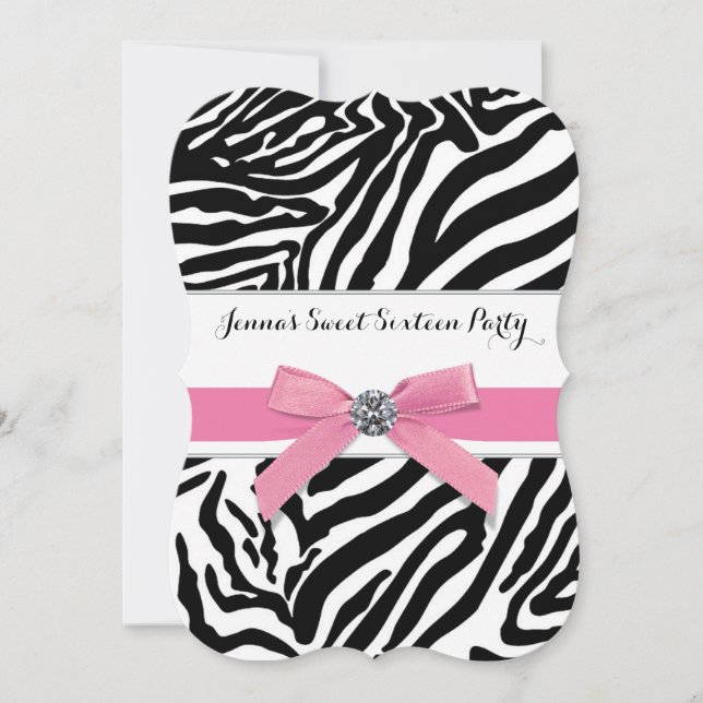 Pink Zebra Sweet Sixteen Birthday Party Invitation (Front)