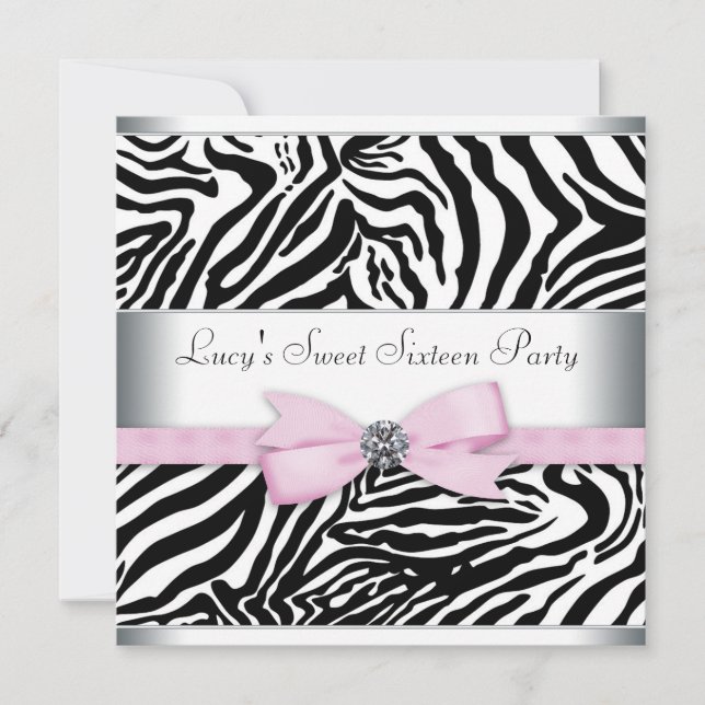 Pink Zebra Sweet Sixteen Birthday Party Invitation (Front)