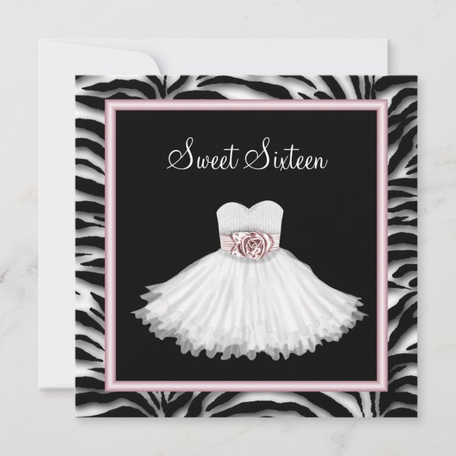 Pink Zebra Sweet Sixteen Birthday Party Invitation (Front)