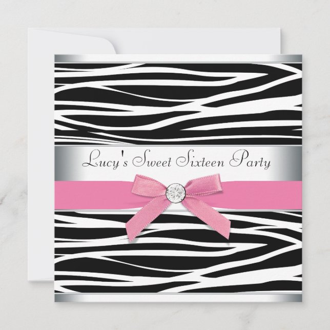Pink Zebra Sweet Sixteen Birthday Party Invitation (Front)