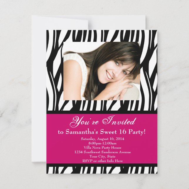 Pink Zebra Sweet Sixteen Invitation (Front)