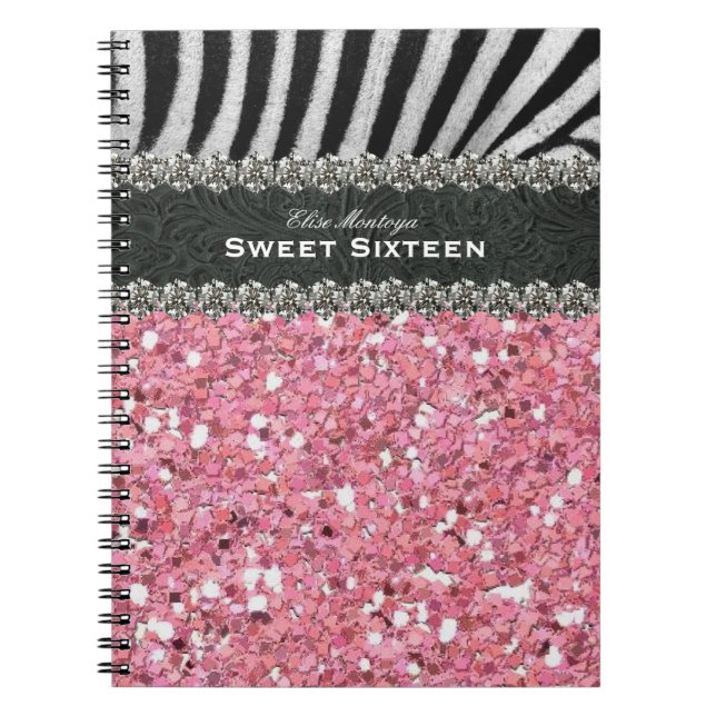 Pink Zebra Sweet Sixteen Personalised Notebook (Front)