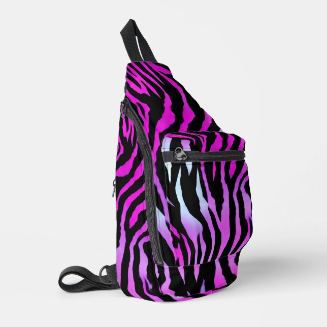 Pink Zebra Tiger Stripe Wild Animal skin pattern Sling Bag (Left Corner)