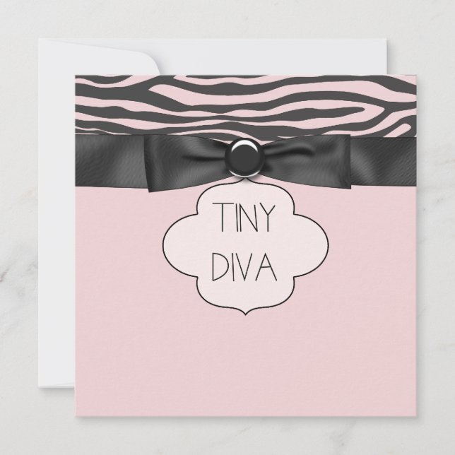 Pink Zebra Tiny Diva Girl Baby Shower Invitation (Front)
