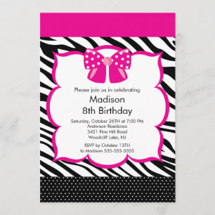 Pink Zebra Tween Birthday Party Invitation