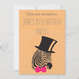 Pink Zebra young girl's or tween birthday party Invitation