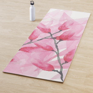 Pink Zen Watercolor Abstract Cherry Blossom Yoga Mat