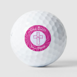 Pink Zig Zag Christian Cross Personalised Golf Balls