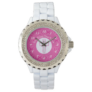 Pink Zig Zag Cross on White and Bright Pink Watch