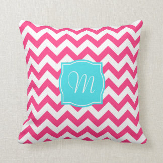 Pink Zigzag and Turquoise Monogram Cushion