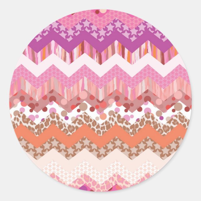 Pink zigzag background classic round sticker (Front)