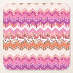 Pink zigzag background square paper coaster