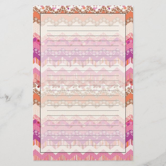 Pink zigzag background stationery (Front)
