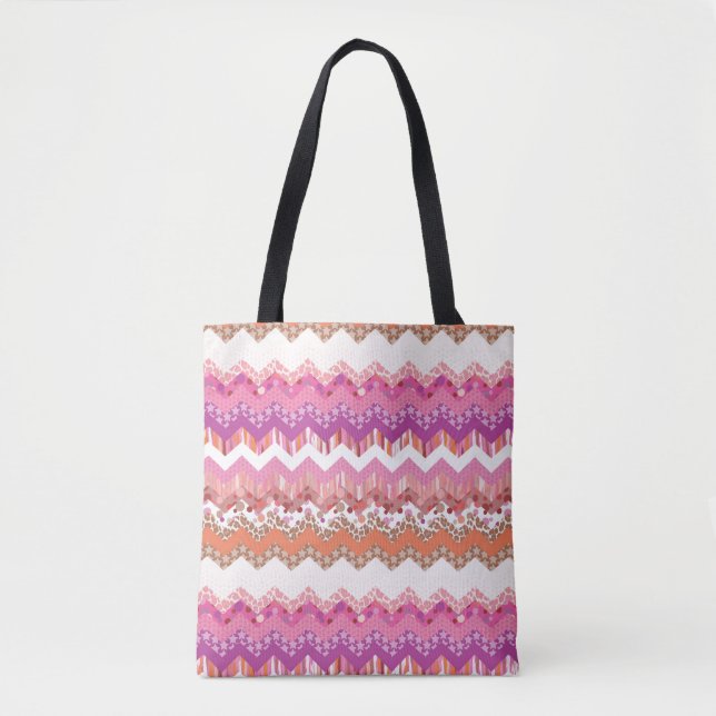 Pink zigzag background tote bag (Front)
