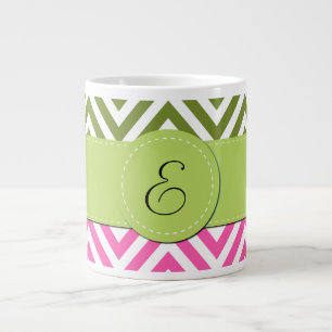 Pink Zigzag, Green Zigzag, Chevron, Monogram Large Coffee Mug