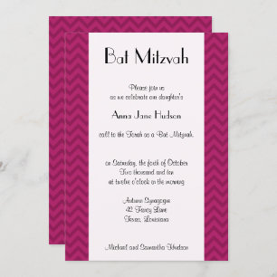 Pink Zigzag, Pink Chevron, Bat Mitzvah Invitation