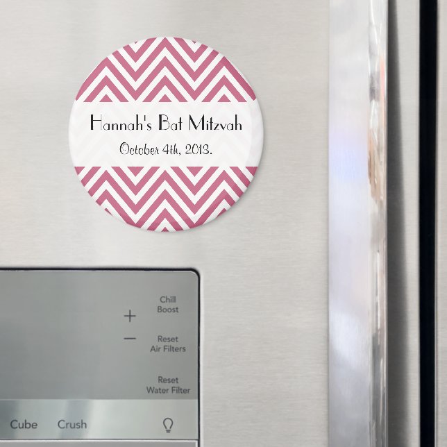 Pink Zigzag, Pink Chevron, Bat Mitzvah Magnet (In Situ (Fridge))