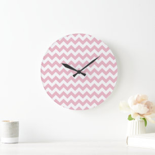 Pink Zigzag, Pink Chevron, Geometric Pattern Large Clock