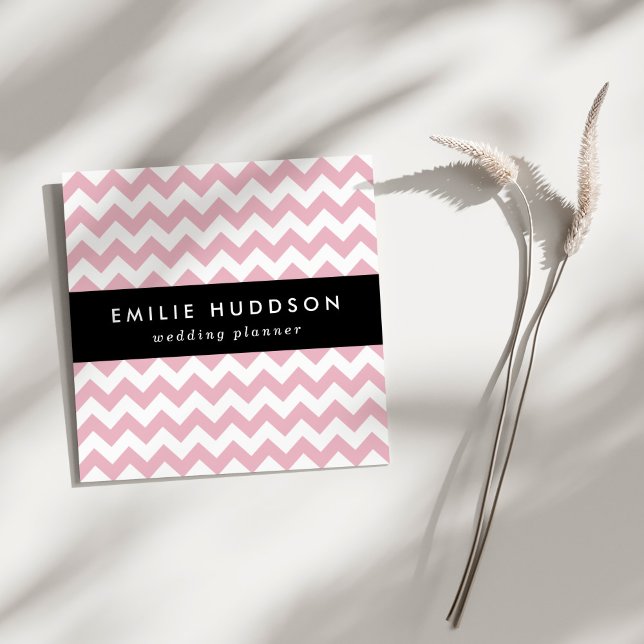 Pink Zigzag, Pink Chevron, Geometric Pattern Square Business Card (Creator Uploaded)