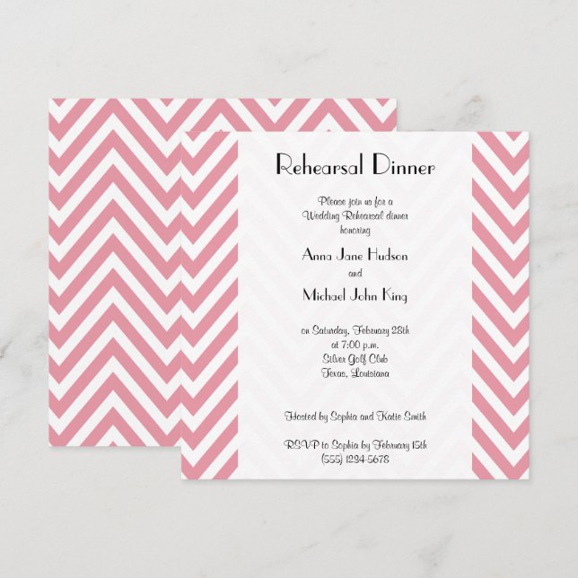 Pink Zigzag, Pink Chevron, Rehearsal Dinner Invitation (Front/Back)