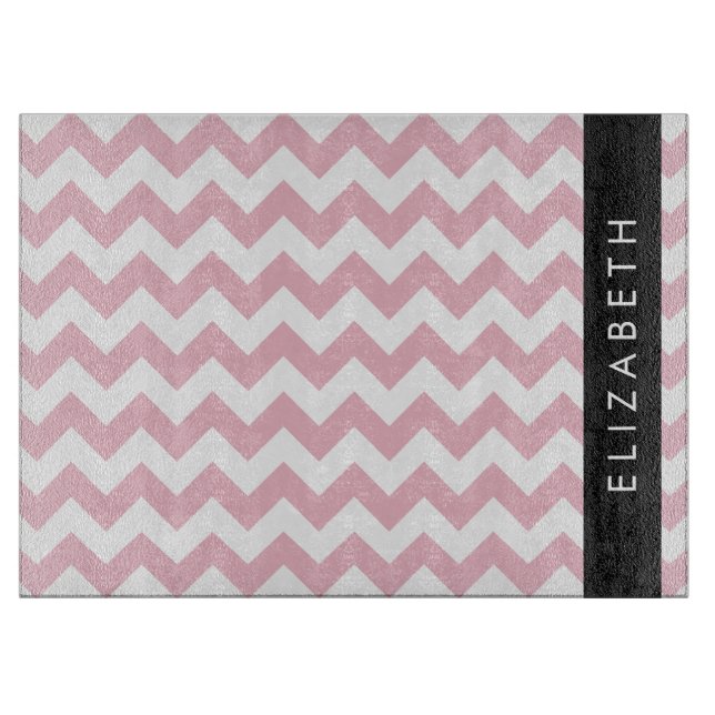 Pink Zigzag, Pink Chevron, Wave Pattern, Your Name Cutting Board (Front)