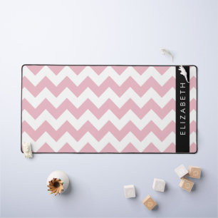 Pink Zigzag, Pink Chevron, Wave Pattern, Your Name Desk Mat