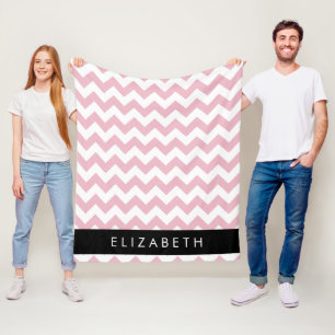 Pink Zigzag, Pink Chevron, Wave Pattern, Your Name Fleece Blanket