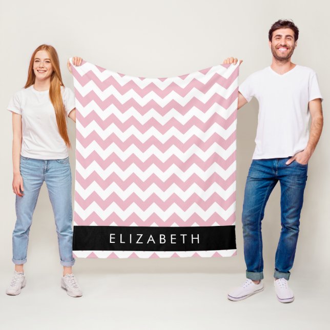 Pink Zigzag, Pink Chevron, Wave Pattern, Your Name Fleece Blanket (In Situ)