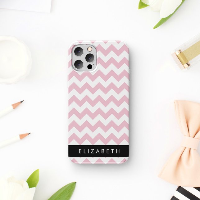 Pink Zigzag, Pink Chevron, Wave Pattern, Your Name iPhone 16 Case (Creator Uploaded)